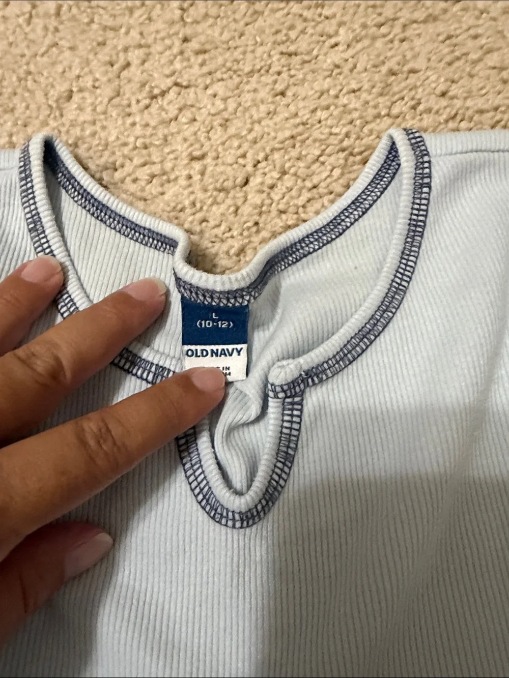 Old Navy Light Blue Ribbed Short-Sleeve Tee with Navy Contrast Stitching